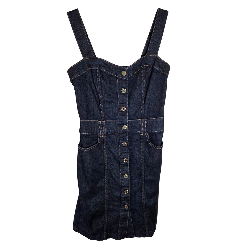 7 For All Mankind Denim Mini‎ Dress Button Front Stretch Fitted Dark Wash